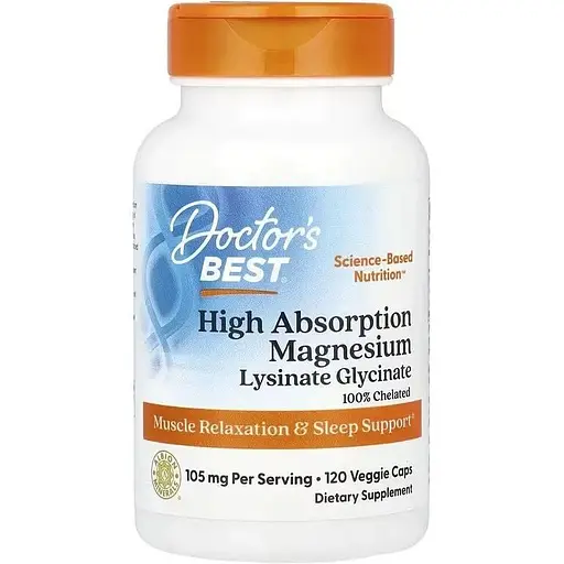 Магний Doctor's Best Magnesium 100 mg High Absorption, 120 вегакапсул поддержка здоровой функции нервной системы