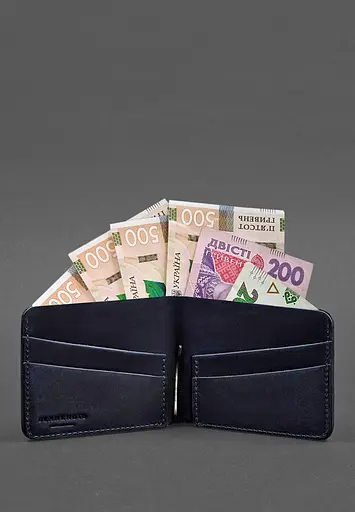 Кожаный портмоне 4.4 (с зажимом) синий Crazy Horse - фото 4