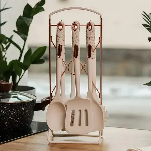 Набір кухонного приладдя 6 штук на підставці, білий мармур TS Kitchen YRUR3 - фото 3