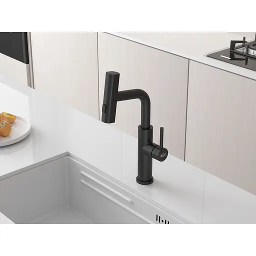 Смеситель на кухню водопад Nett с выдвижной воронкой черный LB-35 - фото 2