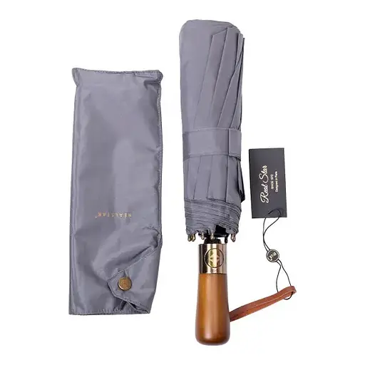 Зонтик Yiwu HP-23-8G автоматический складной 116 см с деревянной ручкой серый - фото 4