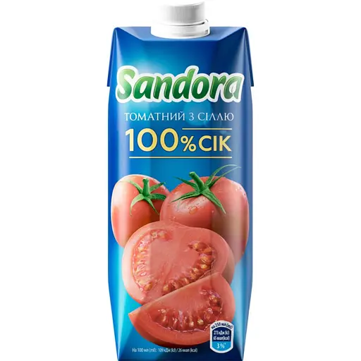 Томатный сок Sandora с солью восстановлен стерилизованный 0.5 л - фото 1