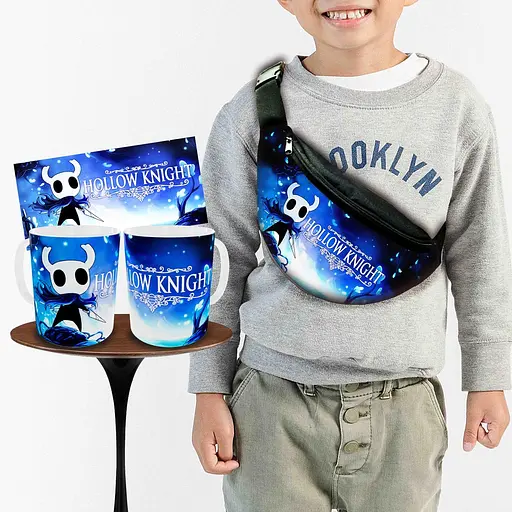 Набор: детская сумка-бананка+кружка Hollow Knight 32х15см,бананка для мальчика через плечо на подарок (00883)