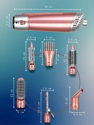 Фен-щітка мультистайлер Gemei GM-4831 7 в 1 для завивки локонів об'єму та укладки волосся з насадками - фото 5