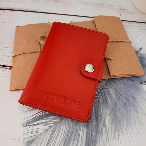 Обложка на документы кожаная на кнопке HC0035 красная - фото 8