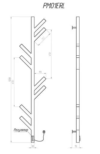 Електрична рушникосушарка Kosser Мадера 1200x255 ERL тайм. білий РМ01ERL, Чорний матовий, нижнее - фото 4