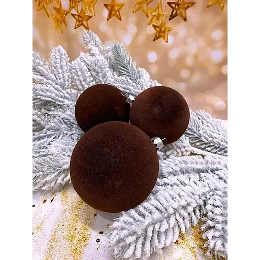 Набір ялинкових куль Оксамит 80 мм 6 шт Коричневий - фото 1