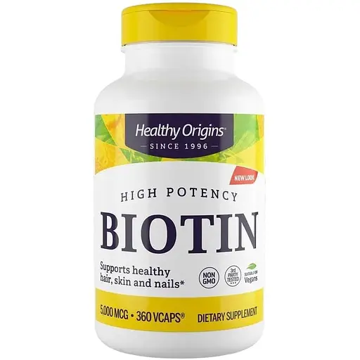 Біотин Healthy Origins Biotin 5000 mcg High Potency, 360 вегакапсул для підтримки волосся, шкіри та нігтів