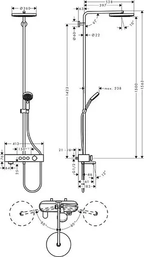Душова система Hansgrohe Pulsify Showerpipe для ванни 260 1jet з термостатом Chrome 24230000, Хром - фото 2