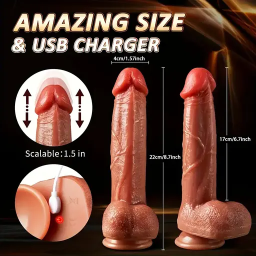 Реалістичний вібратор із підігрівом і телескопічним механізмом обертання, з пультом керування - фото 6