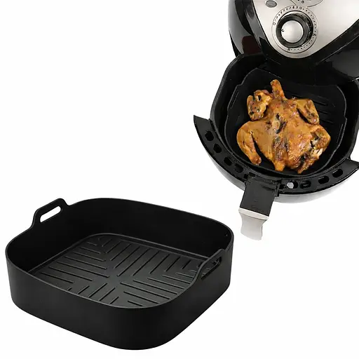 Квадратная плотная силиконовая форма для аэрогриля, духовки и мультипечи с ребристым дном 21.5х21.5 см Черный 88287 - фото 2