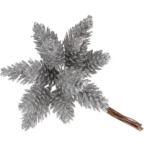 Искусственный пучок из шишек 12 см Флористический пучок для декора с глиттером Серебристый - фото 1