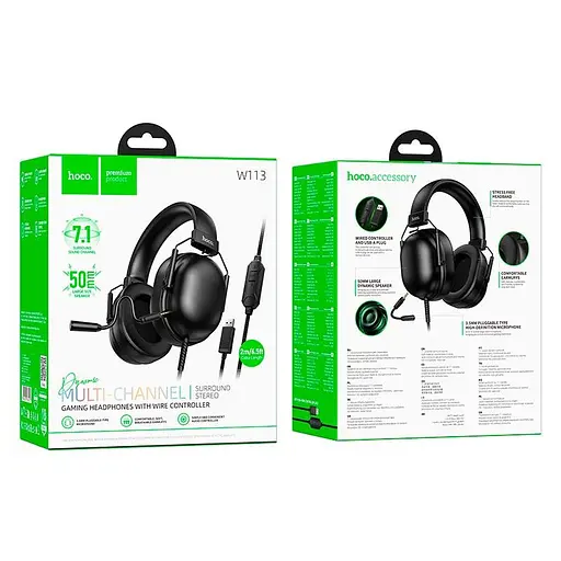 Наушники Hoco Dynamic USB7.1 channel gaming headphones W113 2m HD Mic - фото 2