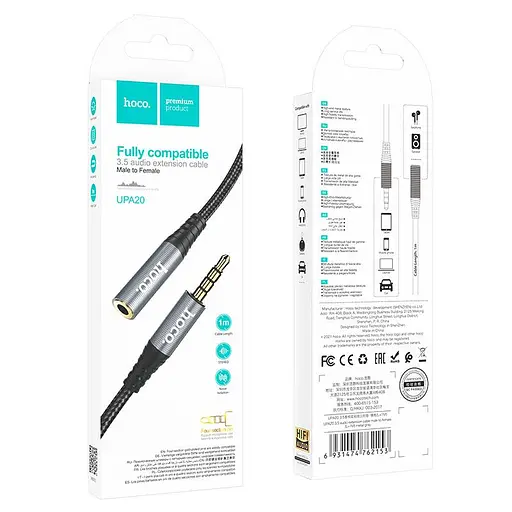 Кабель Hoco UPA20 3.5 аудио удлинительный кабель male to female L-1 м Темно-серый - фото 3