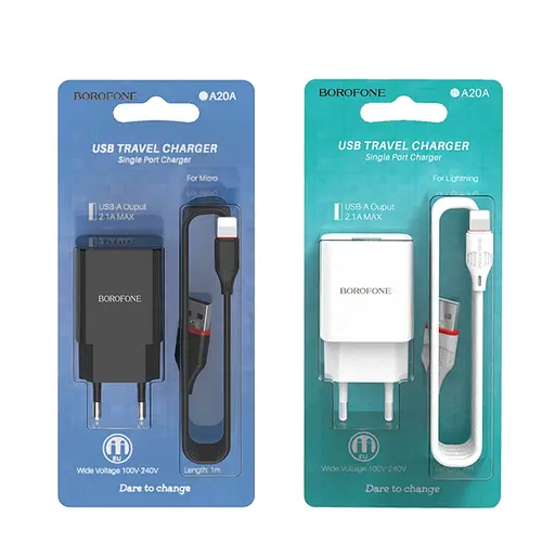 Зарядное устройство для Borofone BA20A USB черный + кабель USB to Lightning - фото 3