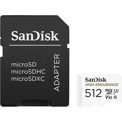 Карта памяти SanDisk microSDXC High Endurance 512GB UHS-I U3 V30 + SD Adapter (SDSQQNR-512G-GN6IA) (136567)