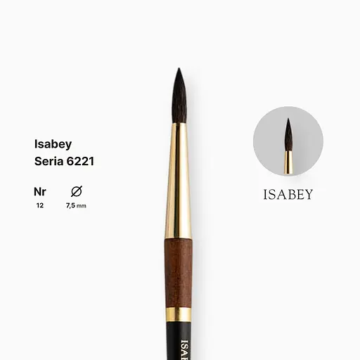 Кисть белка круглая натуральная Isabey 6221, №12, для акварели, короткая ручка - фото 2