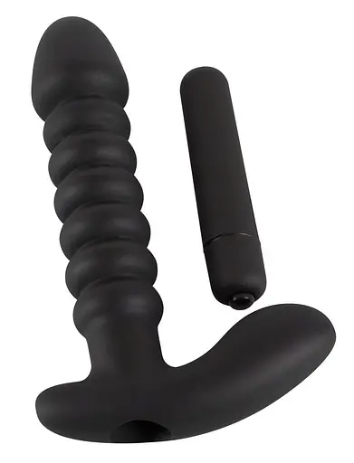 Анальна пробка з вібрацією Black Velvets 17 см (чорний) - фото 4