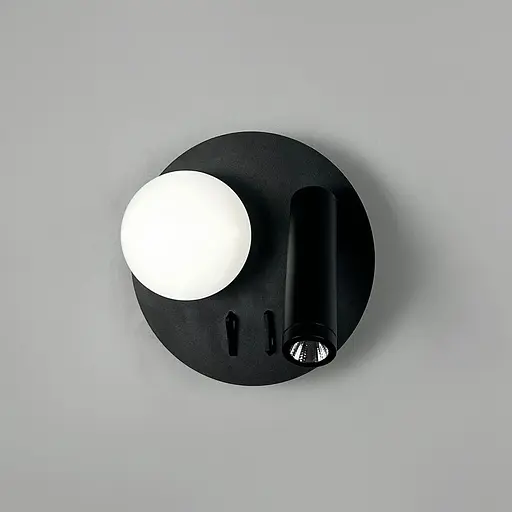 Праве бра із спотом та плафоном у чорному круглому корпусі Ø 18 см Line F Арт. WJ033/2 R BK (правий) - фото 4