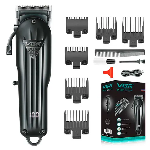 Машинка для стрижки акумуляторна VGR V-282 LCD гребінець (6 насадок)