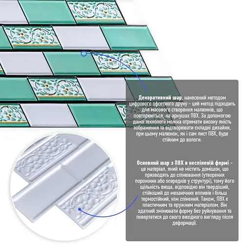 Декоративная панель ПВХ 960х480х4мм Кирпич зеленый орнамент SW-00001429 - фото 2