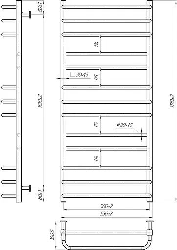 Водяна рушникосушка Mario Inox Преміум Люкс 1170x540/500 1.7.044601.P, Хром, нижнее - фото 3