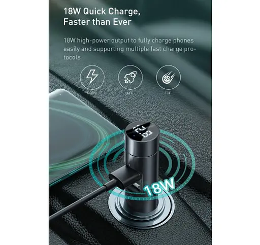 Автомобільний FM-модулятор Baseus Energy Column + bluetooth (2USB) CCNLZ-C0G (Темно-сірий) - фото 9