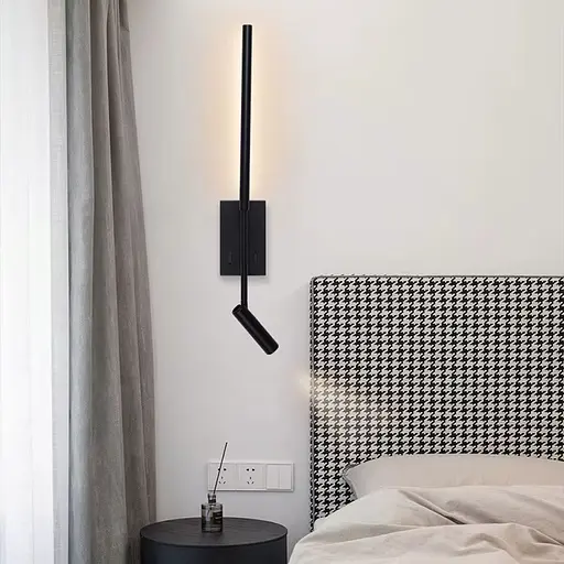 Чорне видовжене бра із регулюючим спотом та вимикачем | Арт. WS 3G/580 BK | Line F - фото 1