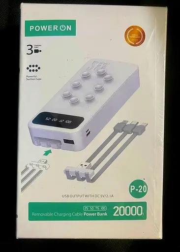 Зовнішній акумулятор Power On P-20 20000mAh з присосками (Білий) - фото 2