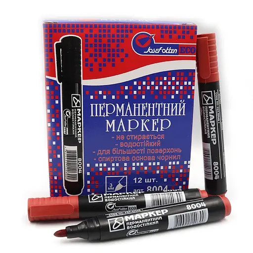 Маркер перманентний Josef Otten ECO, червоний, круглий наконечник, 12 шт. в упаковці