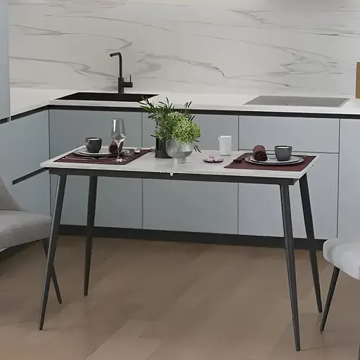 Стіл кухонний розкладний Данді на конусних ногах Ferrum-decor 75x120(160)x70 Чорний метал ДСП Бетон 16 мм (FRD-106777)