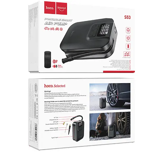 Автомобільний насос Hoco S53 Breeze portable portable smart air pump Black - фото 2