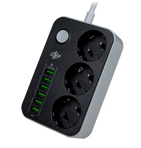 Мережевий фільтр-подовжувач LogicPower LPF24-USB6, 3x220V-2500W, 6xUSB-3.4A - фото 2