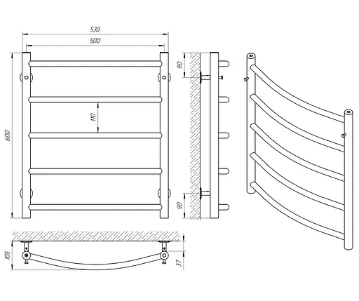 Водяна рушникосушка Laris Флеш П5 500x600 74100007, Хром - фото 4