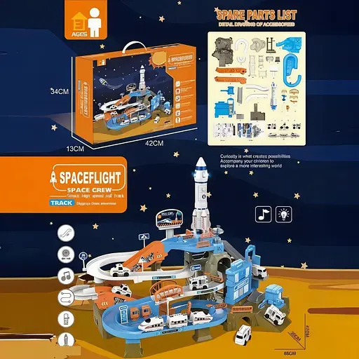 Трек ZX 006 A Космічна станція світло, мелодія, озвучення англійською, ракета, механічний ліфт, автоматичний підйомник - фото 2