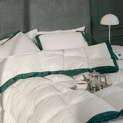 Одеяло пуховое MirSon Imperial Delight, летнее, 215х155 см, белое с зеленым кантом - фото 20