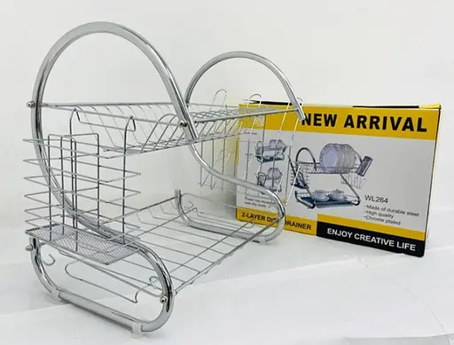 Сушарка для посуду New arrival 2 layer хромована двоярусна з піддоном та підставками для приладів - фото 3