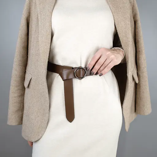 Ремінь жіночий шкіряний коричневий HC-3471 (130 см) під піджак та пальто - фото 4