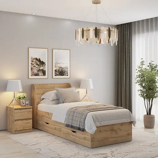 Кровать односпальная MebelStar Адель с ящиками 90x200 см Дуб тахо (MBS-1421)