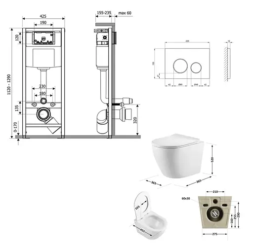 Набір Q-tap Nest 4 в 1 підвісний унітаз Robin Ultra Quiet 520x365x365 + комплект інсталяції QT13332381AW47501 - фото 8
