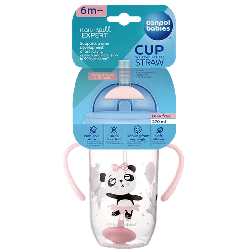 Уцінка. Чашка непроливайка з трубочкою та обтяжувачем Canpol babies Exotic Animals 270 мл рожевий - фото 3