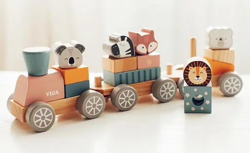 Дерев'яний поїзд Viga Toys PolarB зі Звірятами 44015 Конструктор поїзд - фото 2