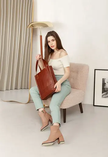 Шкіряна жіноча сумка шоппер Бетсі сітло-коричнева краст - фото 2