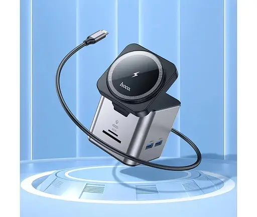 Хаб с беспроводным зарядным Hoco HB49 Effortless 9-in-1 100W Metal gray - фото 9