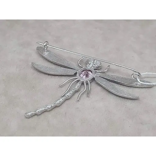 Серебряная брошь Vegas Стрекоза с фианитами и эмалью. 70001Р Розовый - фото 4