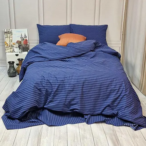 Постільна білизна MERISET Синя Бязь страйп Двоспальна на резинці 560578-6