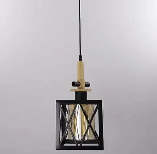 Підвісний світильник з елементами дерева та метала Line.F Колір плафона Янтарний - фото 4