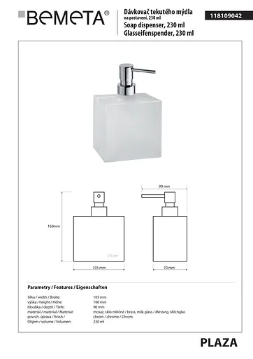 Дозатор для рідкого мила Bemeta Plaza 118109042, Білий - фото 2