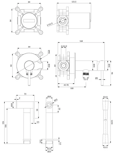 Набір гігієнічного душа прихованого монтажу Omnires Y brushed brass SYSYBI2BSB, Золотий - фото 2
