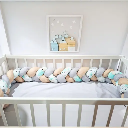 Бортик для ліжечка Косичка білий сірий бежевий